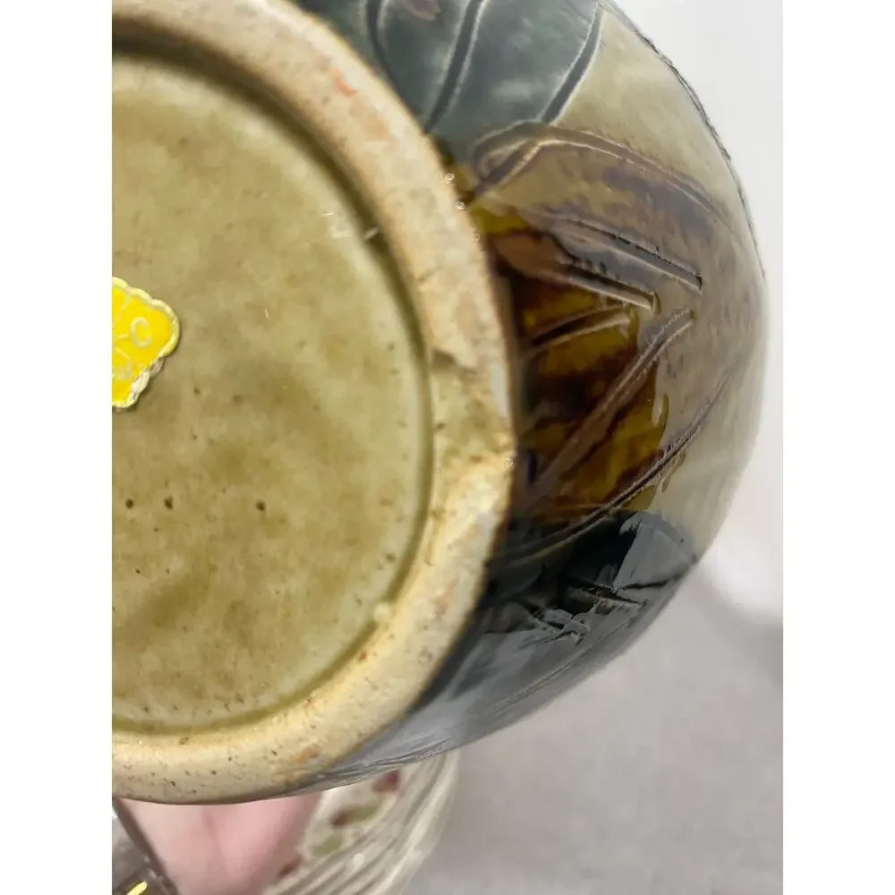 Vintage Mid Century Art Pottery Vase Drip Glaze Incised Brutalist Okinawa Japan - Picture 13 of 16